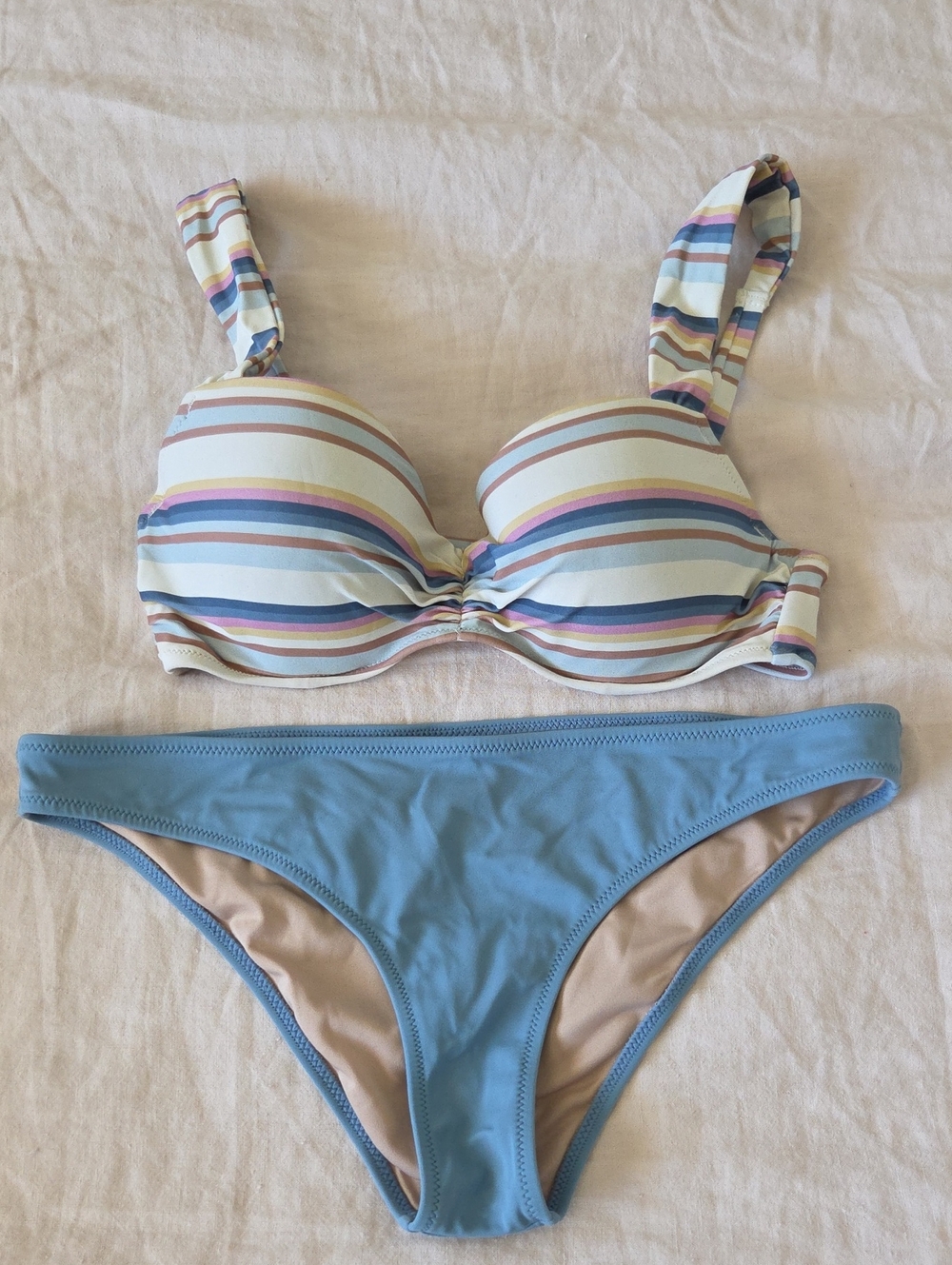 Shade & Shore Pastel Striped Underwire Bikini Top with Blue Bottom